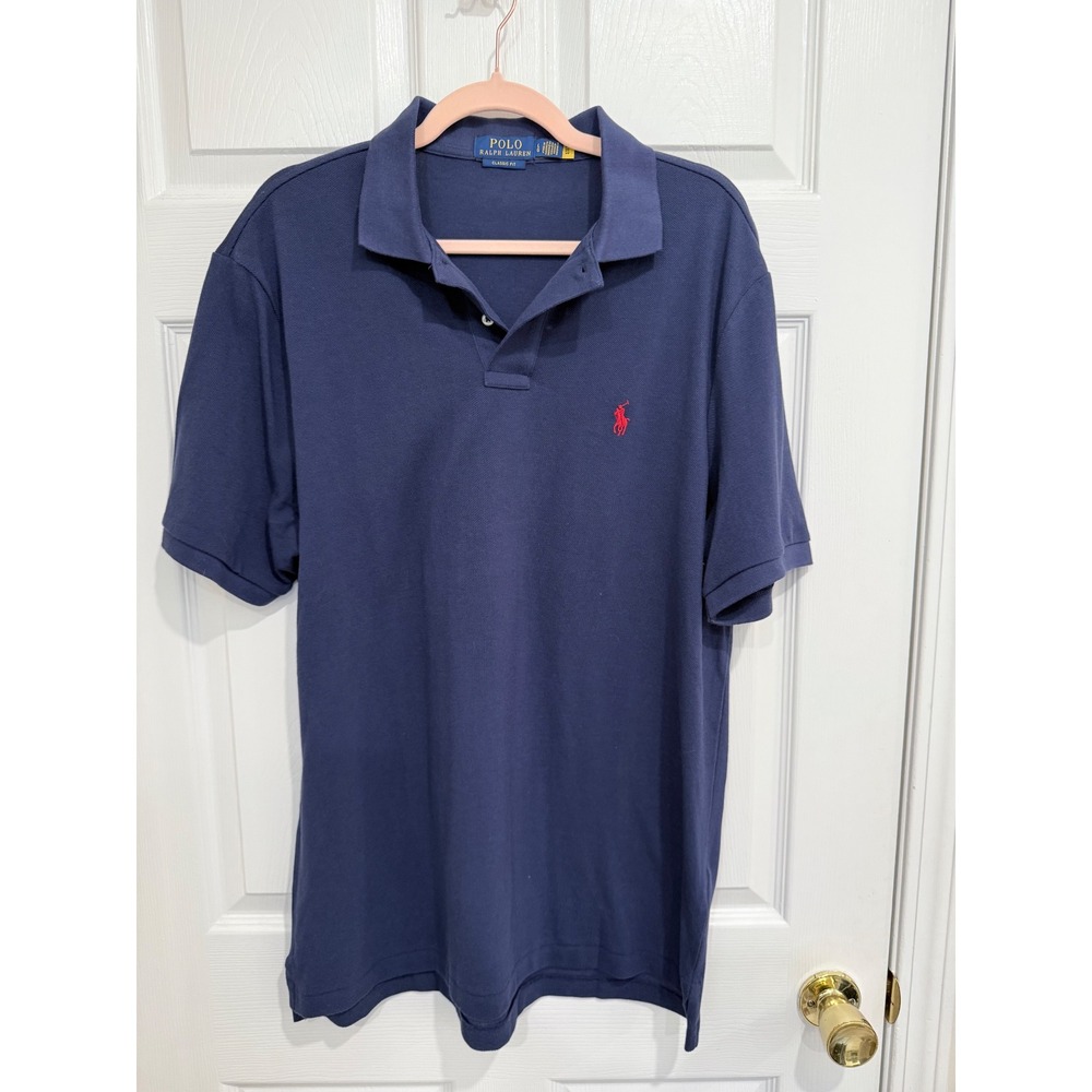 Polo Ralph Lauren Mens Classic Fit Navy Blue Short Sleeve Pique Polo Shirt L